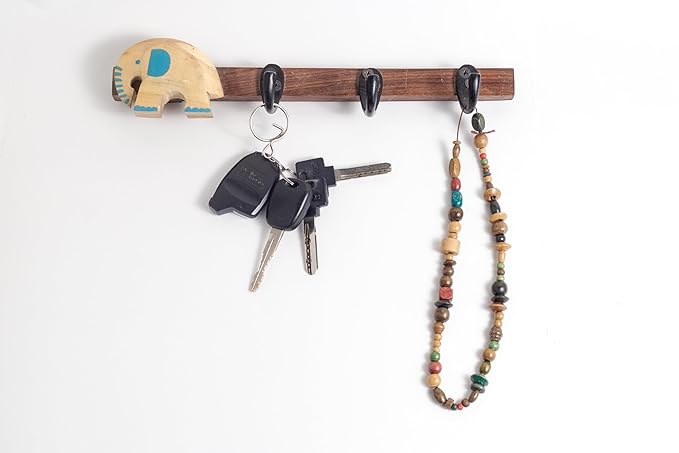 ESPLANADE Wooden Key Holder Mandala Print - Stylish Wooden Hook Holder for Clothes & Bags - Key/Jewellery Organizer Wall Hooks - Wall Mounted Unique Mandala Key Holder for Home Decor/Office Décor