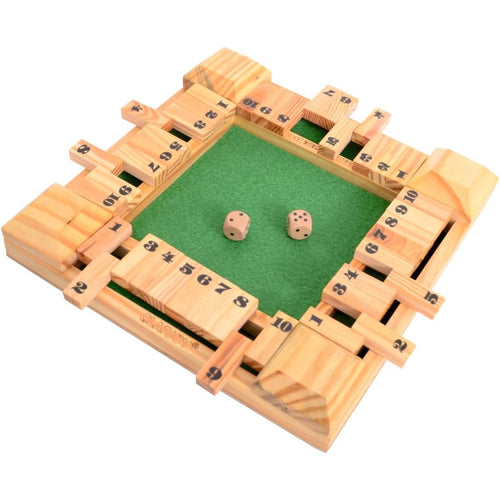 Clapjoy Shut The Box Dice Game for Kids & Adults [4 Sided Large Wooden Board Game, 2 Dice + Repeat Scorecard Usage] Educational Math Learning Toy, Table Top Game for The Party Family