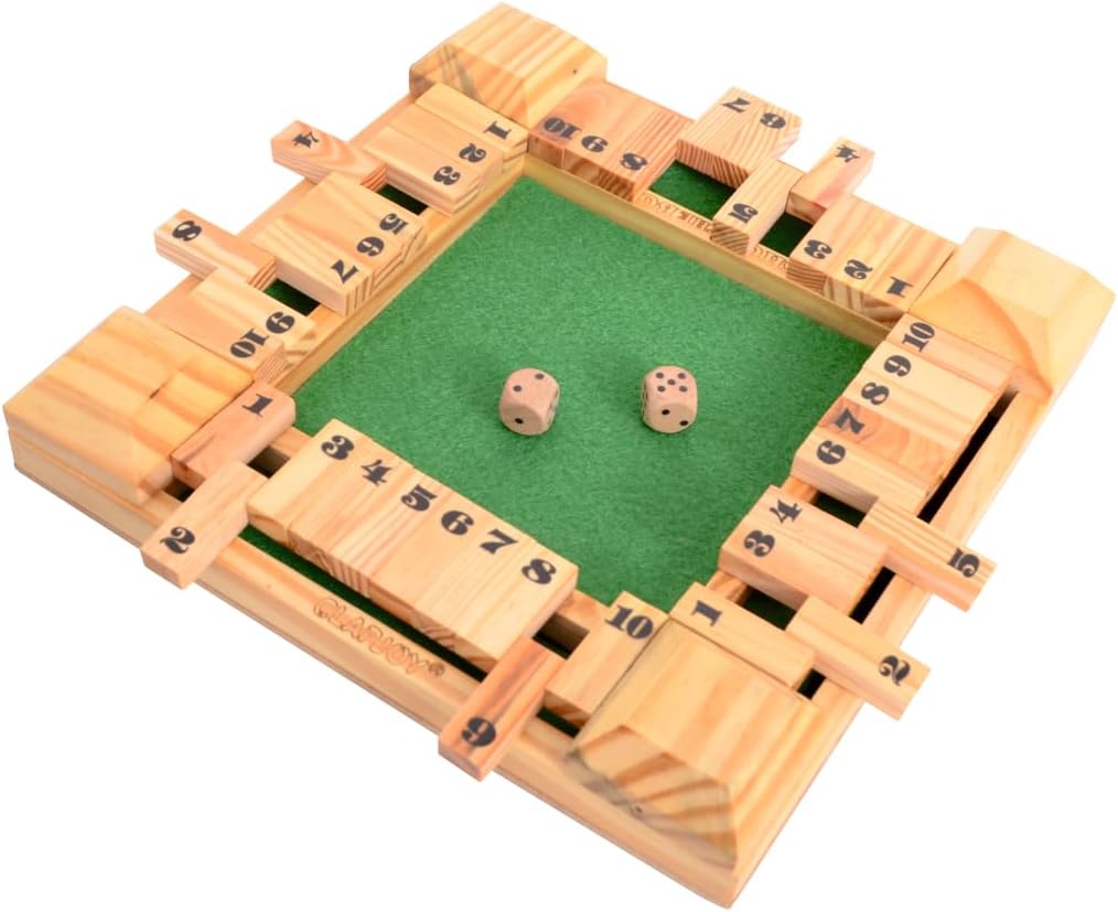 Clapjoy Shut The Box Dice Game for Kids & Adults [4 Sided Large Wooden Board Game, 2 Dice + Repeat Scorecard Usage] Educational Math Learning Toy, Table Top Game for The Party Family