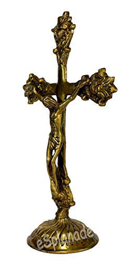 eSplanade Brass Christian Cross Jesus Christ Statue in Antique Finish (11" & 12" Jesus Cross)