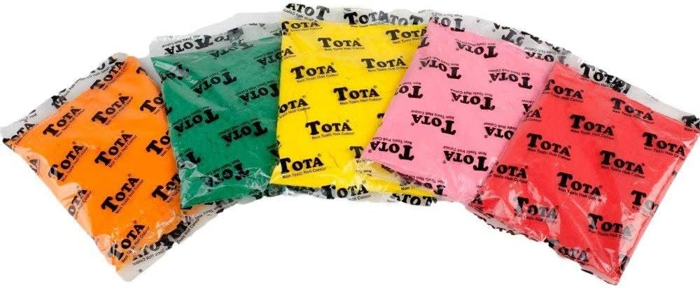 TOTA Holi Ke Rang – 5 Shades of Gulal Holi Colours for Gender Reveal | Red Orange Green Yellow Pink | 100% NonToxic Herbal Holi Color Gift Box – 375 Gm