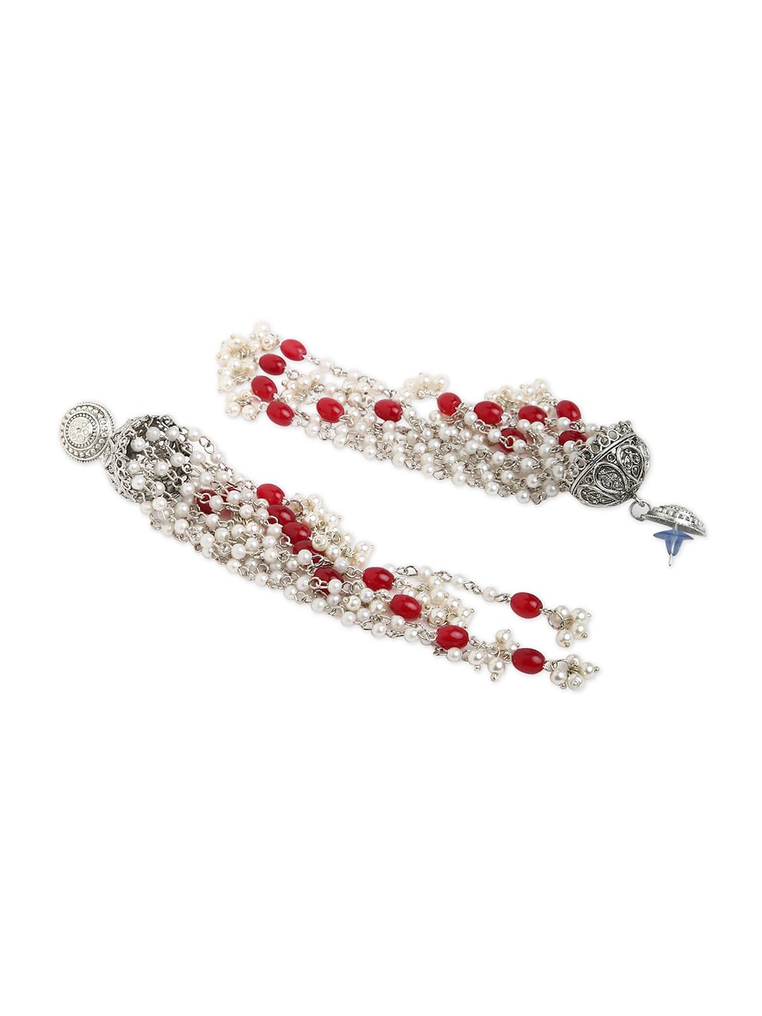 Binnis wardrobe Dual-Toned textured long Jhumka with hanging pearl handcrafted earrings