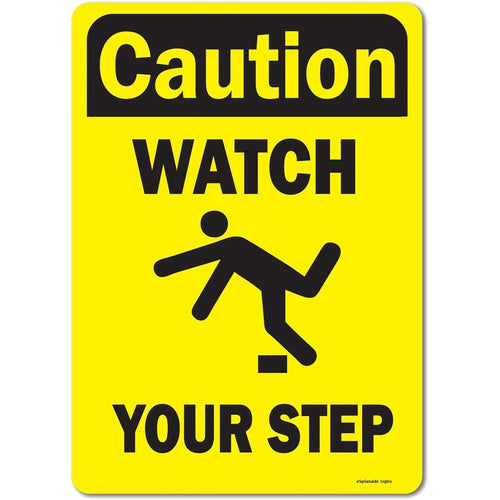 eSplanade Caution Watch Your Step Sign Decal Sticker - Easy to Mount Weather Resistant Long Lasting Ink (Size - 10