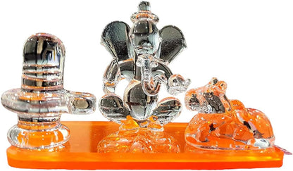 eSplanade Glass Ganesh Ji with Shivling and Nandi | Ganpati Murti Idol Statue Sculpture - 2.5" Inches - Ideal for Car Dashboard