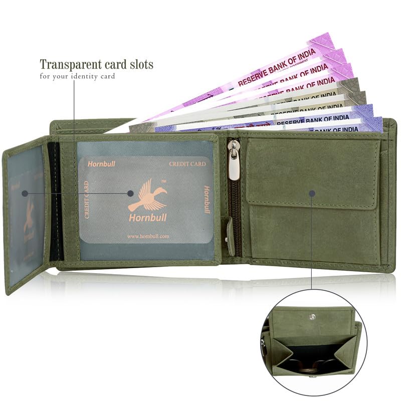 HORNBULL Denial Olive Green Genuine Leather Wallet for Men | Leather Mens Wallet with RFID Blocking | Valentine's Day Gift Wallet for Men