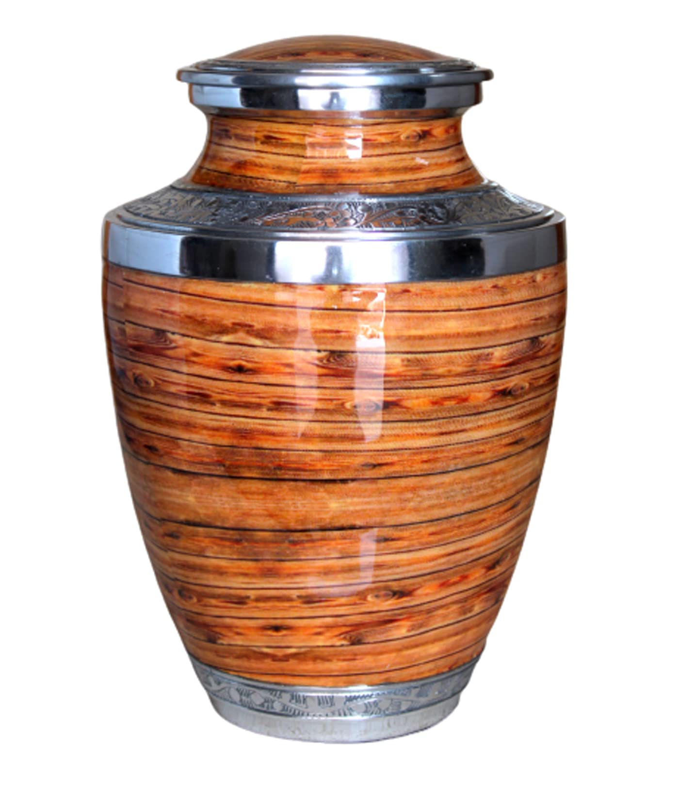 eSplanade Metal Cremation Urn Memorial Jar Pot Container | Full Size Urn for Funeral Ashes Burial | Flowers Printed Urn | Blue, Brown, Multicolor - 10" Inches