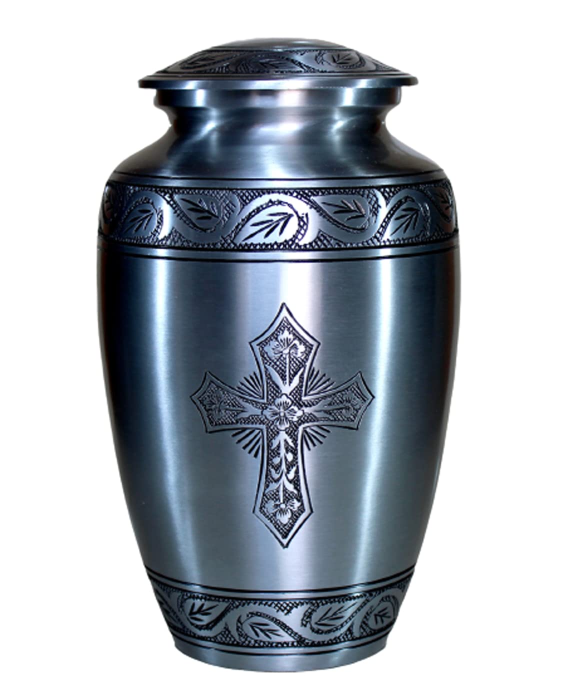 eSplanade Brass Cremation Urn Memorial Jar Pot Container | Full Size Urn for Funeral Ashes Burial | Holy Cross Printed Urn | Black - 10" Inches