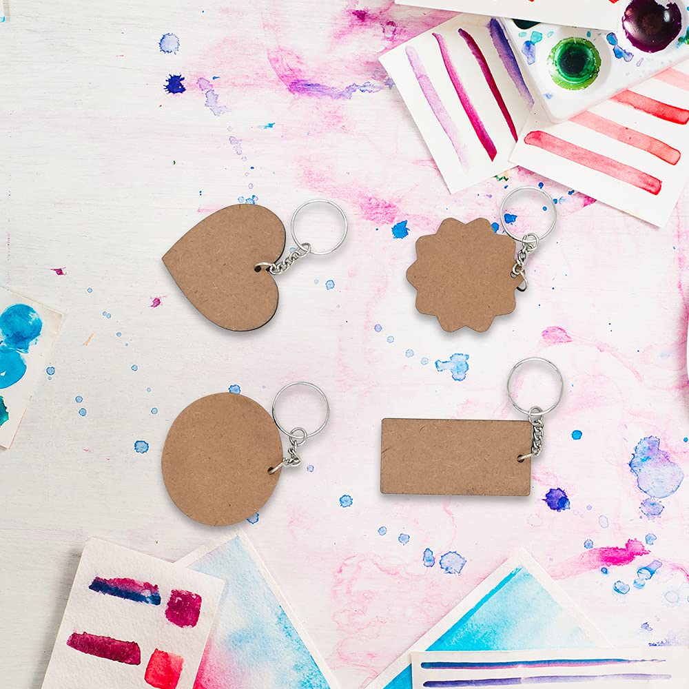 IVEI DIY MDF Key Chains Wood Sheet Craft - MDF Plain Square Shaped Key Chains for Painting Wooden Sheet Craft - Set of 20-2 in X 2 in for Decoupage MDF Plains, Resin Artwork & Decoration (Multi-shaped)