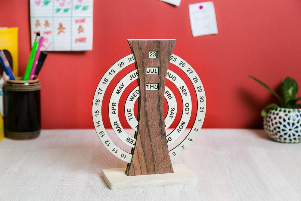 IVEI Rotating Perpetual Calendar/Wooden Forever Calendar/Never Ending Calendar, Wooden Calendar, Corporate Gift