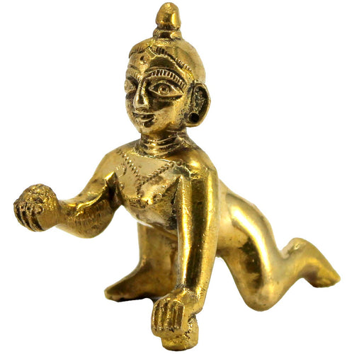 StonKraft - Lord Krishna Kishan Kanha with Kamdhenu Cow Murti Idol Statue Sculpture - Brass - 8