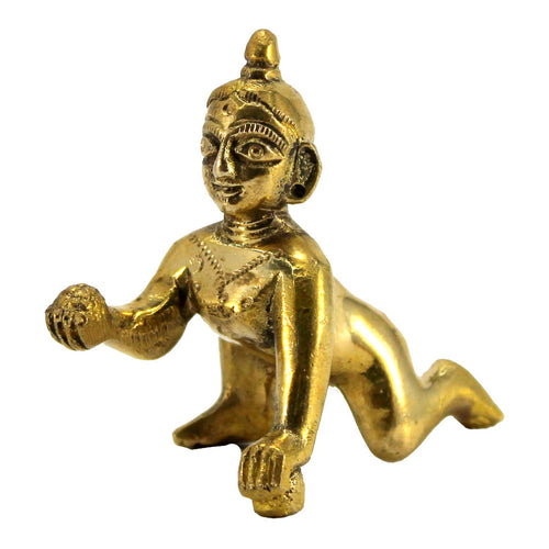 StonKraft Brass Krishna Laddoo Gopal Kanha Makhan Chor Statue Idol Murti Sculpture
