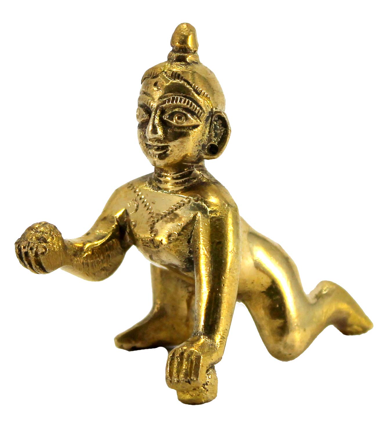 StonKraft Brass Krishna Laddoo Gopal Kanha Makhan Chor Statue Idol Murti Sculpture (Small Size)