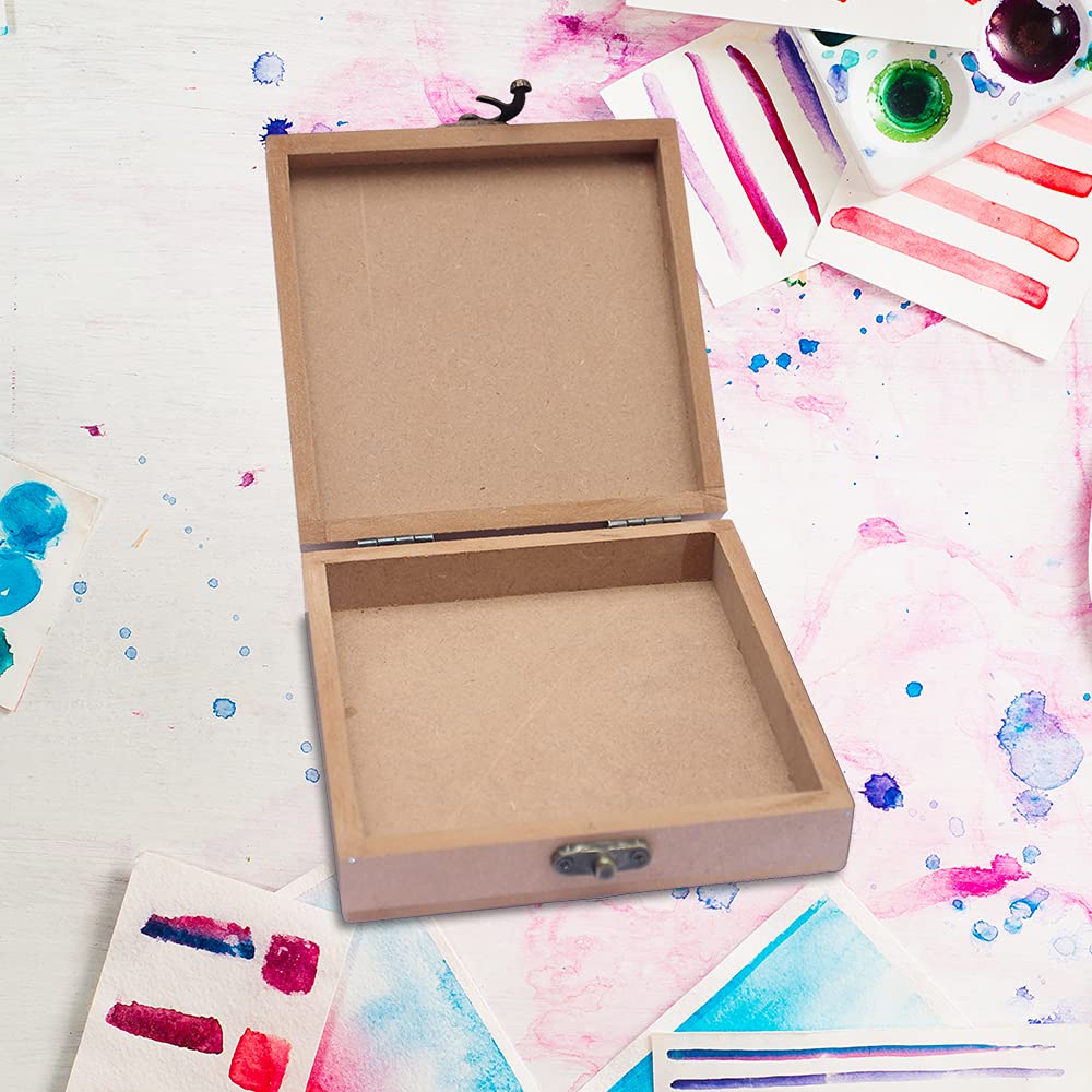 IVEI MDF Box - Wood Box DIY Craft Materials - Plain MDF Blank Box for Painting, Wooden Sheet Craft, Resin & Fluid Art, Mandala Art, Pyrography
