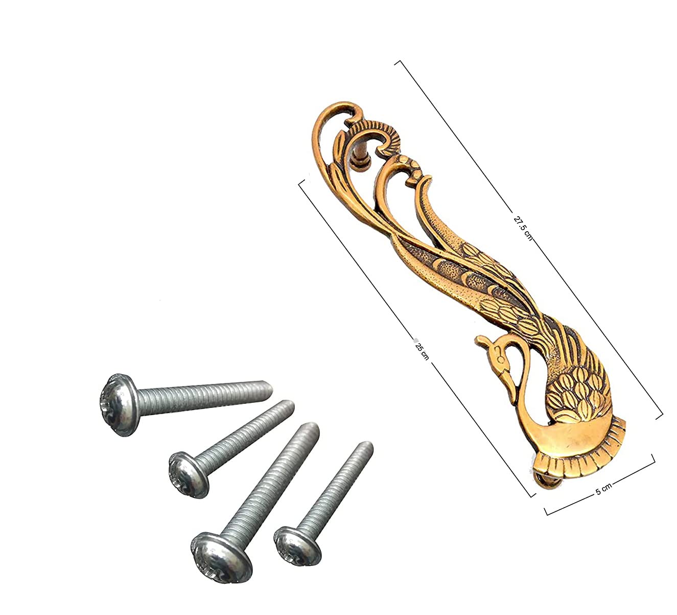 eSplanade - Designer Peacock Brass Door Handle Pair (2 pcs) | Home Decor | Door Decor | Pair of Brass Door Handles | Pair of Brass Door Pulls