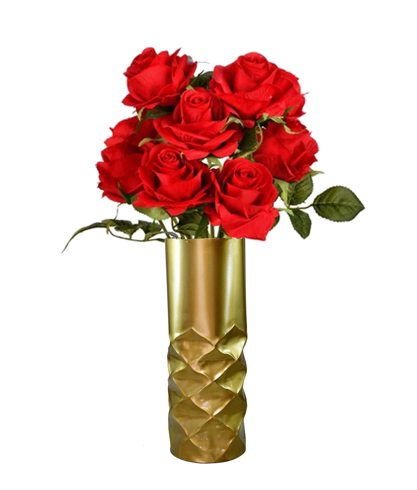 eSplanade Metal Flower Vase Flower Pot Holder Decorative Showpiece - Home Decor - Golden - 11" Inches