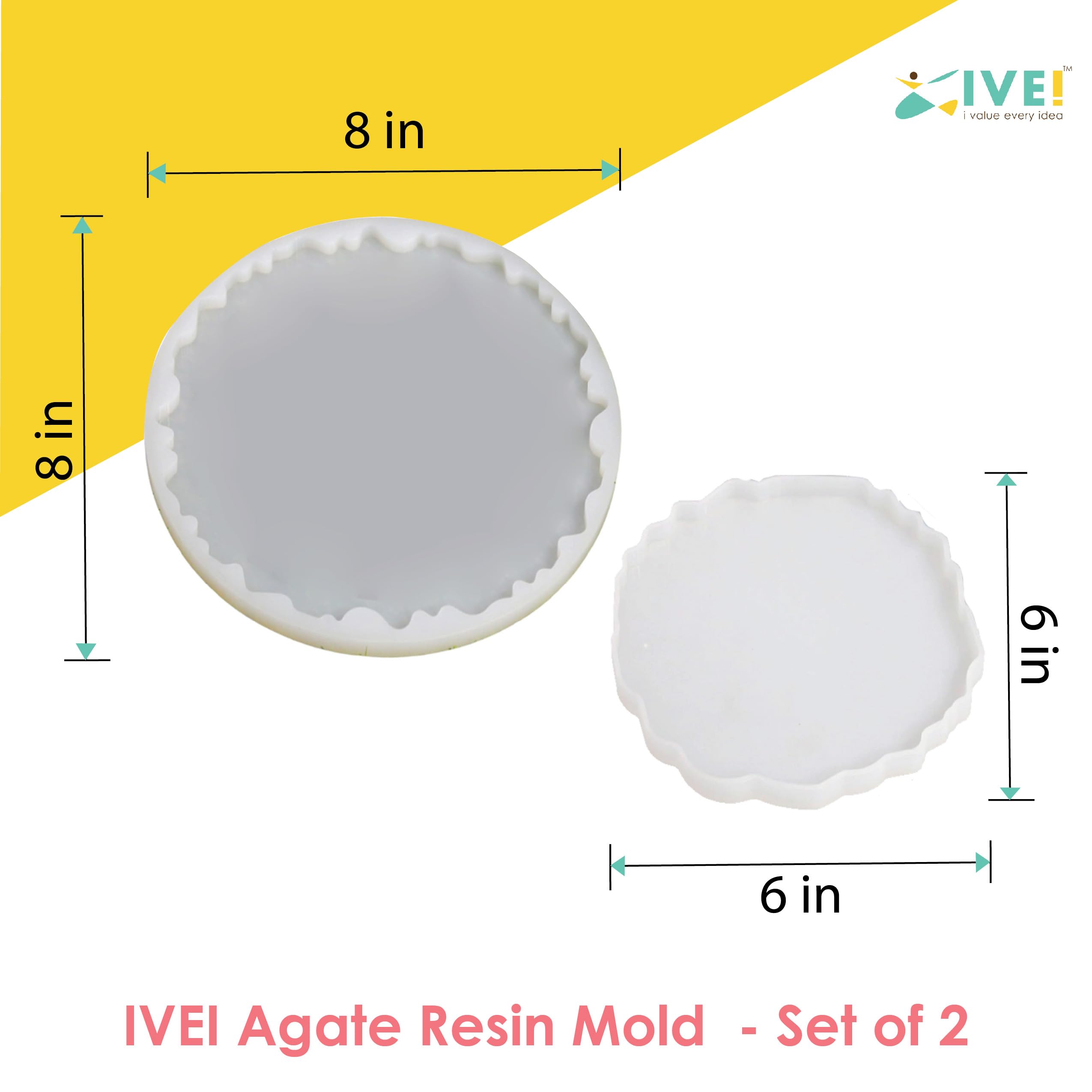 IVEI Agate Circle Resin Mold - Silicone | Set of 2-6in & 8in | Zigzag, Durable, Flexible Molds for DIY Crafting, Home Decor, Coasters, and Art Projects - Easy Release, Reusable, Non-Stick