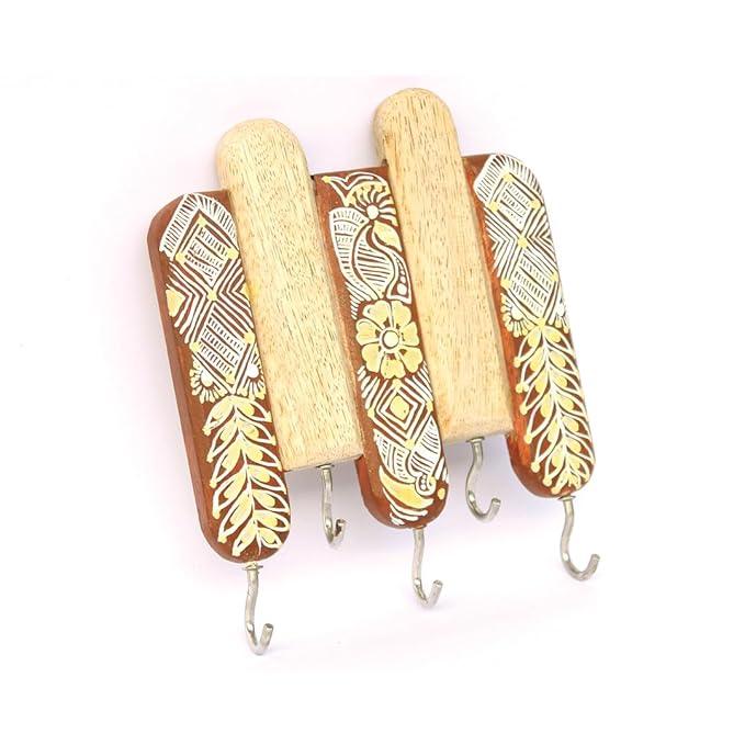 ESPLANADE Key Holder for Wall - Decorative Hand-Painted Wooden Key Holder - Key Organizer Wall Hooks - Vintage Key Hooks - Wall Mounted Stylish Key Holder for Wall, Home Decor, Office Decor