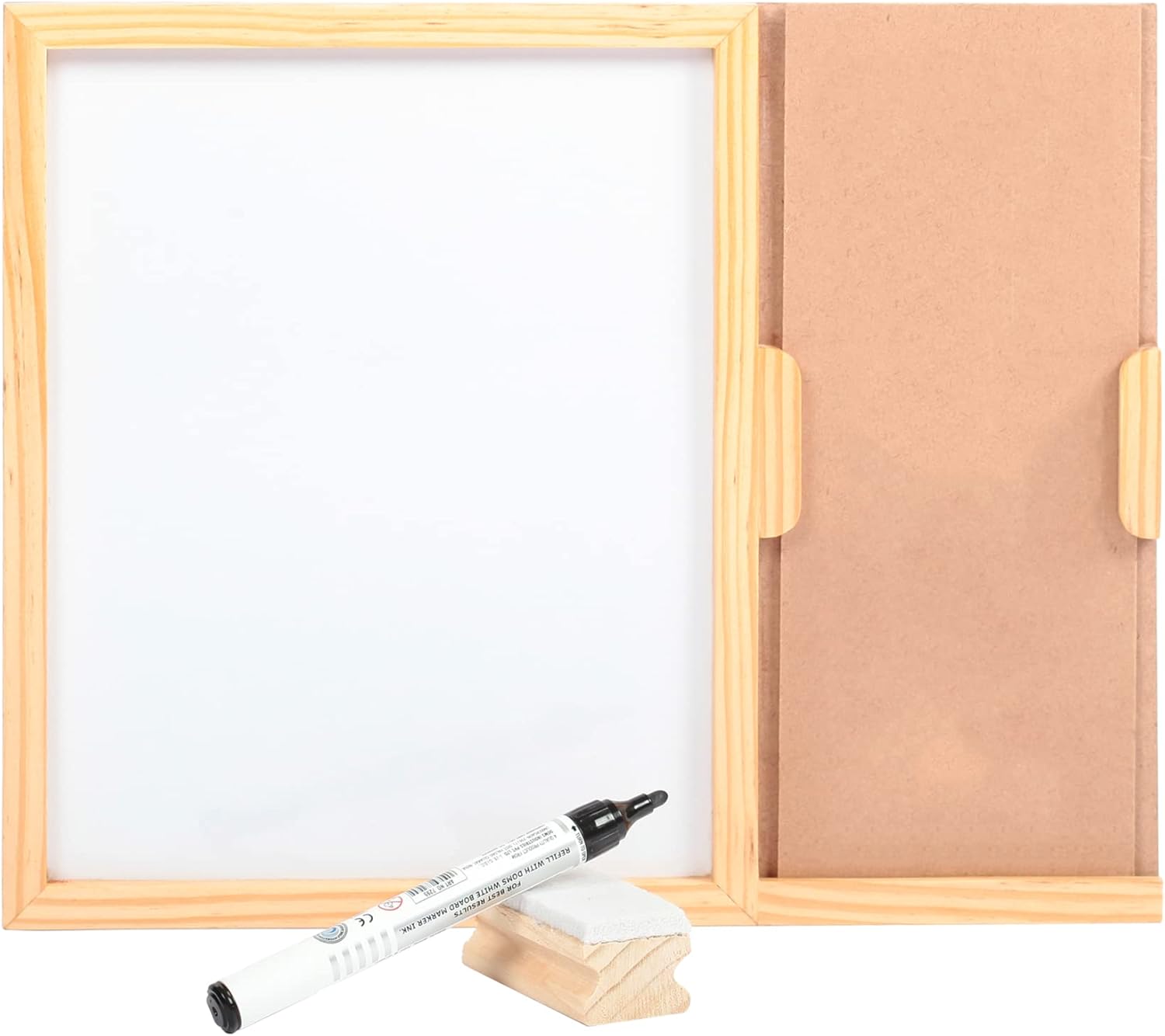 IVEI MDF Wood White Board with Duster & Chalk, Dry Erase Board with DIY Panel for Room Décor, 14x11x0.75 in - Brown & White