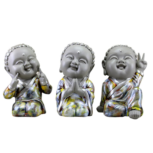 ESPLANADE Baby Buddha Show Piece for Home Decor, Set of 3 | Decorative Items for Living Room, Office | Feng Shui Happy Buddha Statues | Resin Vastu Idol & Figurine Gifts for House Warming