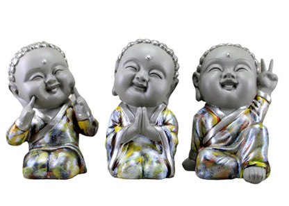 ESPLANADE Baby Buddha Show Piece for Home Decor, Set of 3 | Decorative Items for Living Room, Office | Feng Shui Happy Buddha Statues | Resin Vastu Idol & Figurine Gifts for House Warming