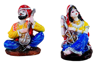 eSplanade Resin Rajasthani Punjabi Musical Folks Showpiece Figurine Sculpture (Set of 6) | Decorative Items - Home Decor | Multicolour - 6.6" Inches