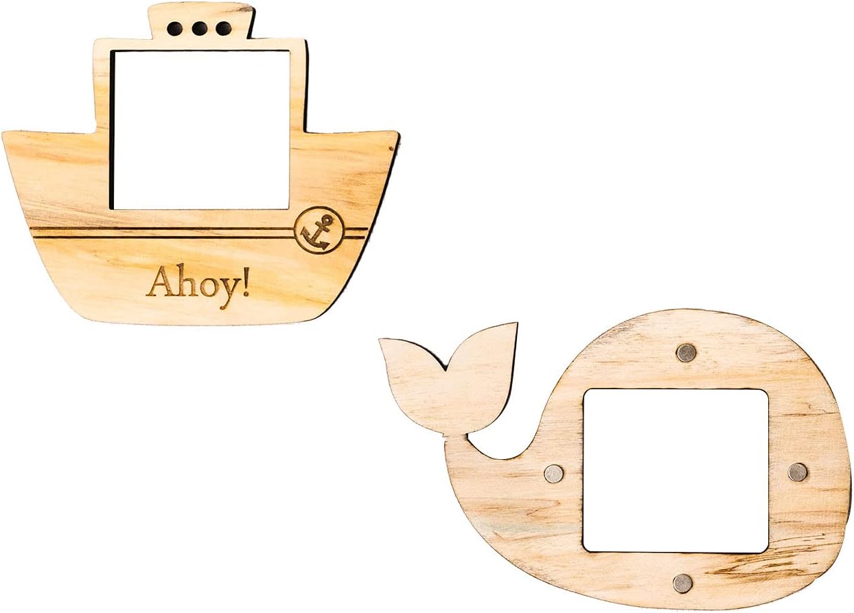 IVEI Ship and Whale Shaped Wooden Photo Magnet - Set of 2 Wood Magnets for Fridge - Magnet Board for Kids - Fridge Magnets