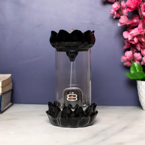 Shiv Ling Shiva Lingam Fog Smoke Fountain with 5 Scented Incense Cones | Resin - Black - 7.75