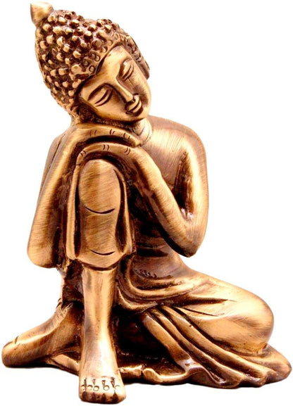 Esplanade Buddha Statue for Home Decor | Brass Resting Buddha Showpiece for Living Room, Meditation, Office Desk, Shelf | Tibetan Buddhist Idol | Zen and Yoga Figurine | Housewarming Gifts