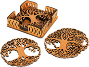 Esplanade Wooden Coasters for DIY Activities,Craft,Decoupage,Painting,Resin Work - 6 Coasters with Holder (Kalpavriksha Tree of Life Design)