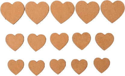 IVEI MDF Heart Cutouts/Embellishment - DIY Craft Materials - Heart-shaped MDF Blank Cutouts for Painting, Wooden Sheet Craft Board for Resin & Fluid Art, Decoupage, Mandala Art, Pyrography - Set of 15