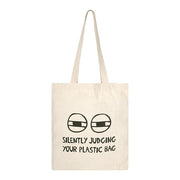 SKAPADORO Tote Bag 100% Cotton, Natural Ecofriendly Basic Canvas Bag for Travel, College, Beach, Shopping, Grocery, Vegetable Bag - Sun/Beach; Judging Plastic Bag & Origami Design