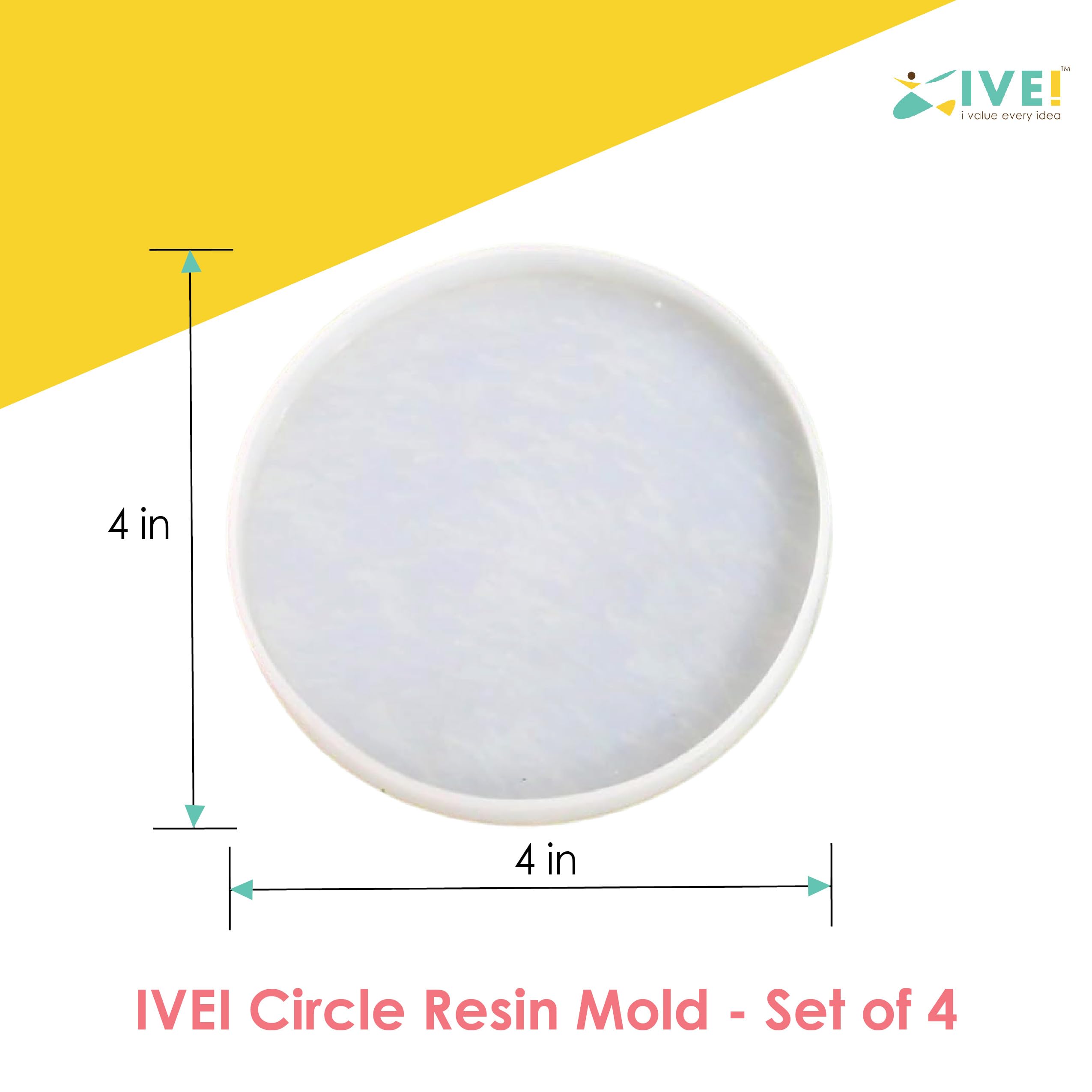 IVEI Circle Coaster Mold 4 inch - Set of 4 Durable, Flexible Silicone Mold for DIY Resin Coasters, Home Decor, and Crafting Projects - Easy Release, Reusable, Non-Stick (Coaster Set)