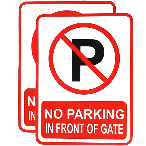 eSplanade No Parking in Front of Gate Sign Red & White Sticker Decal - Easy to Mount Weather Resistant Long-Lasting Ink