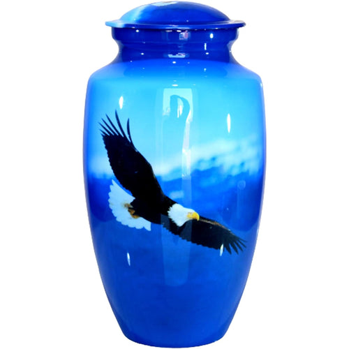 eSplanade Metal Cremation Urn Memorial Jar Pot Container | Full Size Urn for Funeral Ashes Burial | Falcon Printed Urn , Seagull Printed Urn ,White Pigeon Print   | Blue - 10