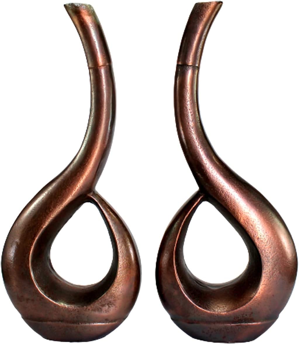 eSplanade Metal Flower Vase Flowerpot - Decorative Items Showpiece - Set of 2 | Home Decor Statement Piece for Showcase Foyer Table Desk | Silver , Copper