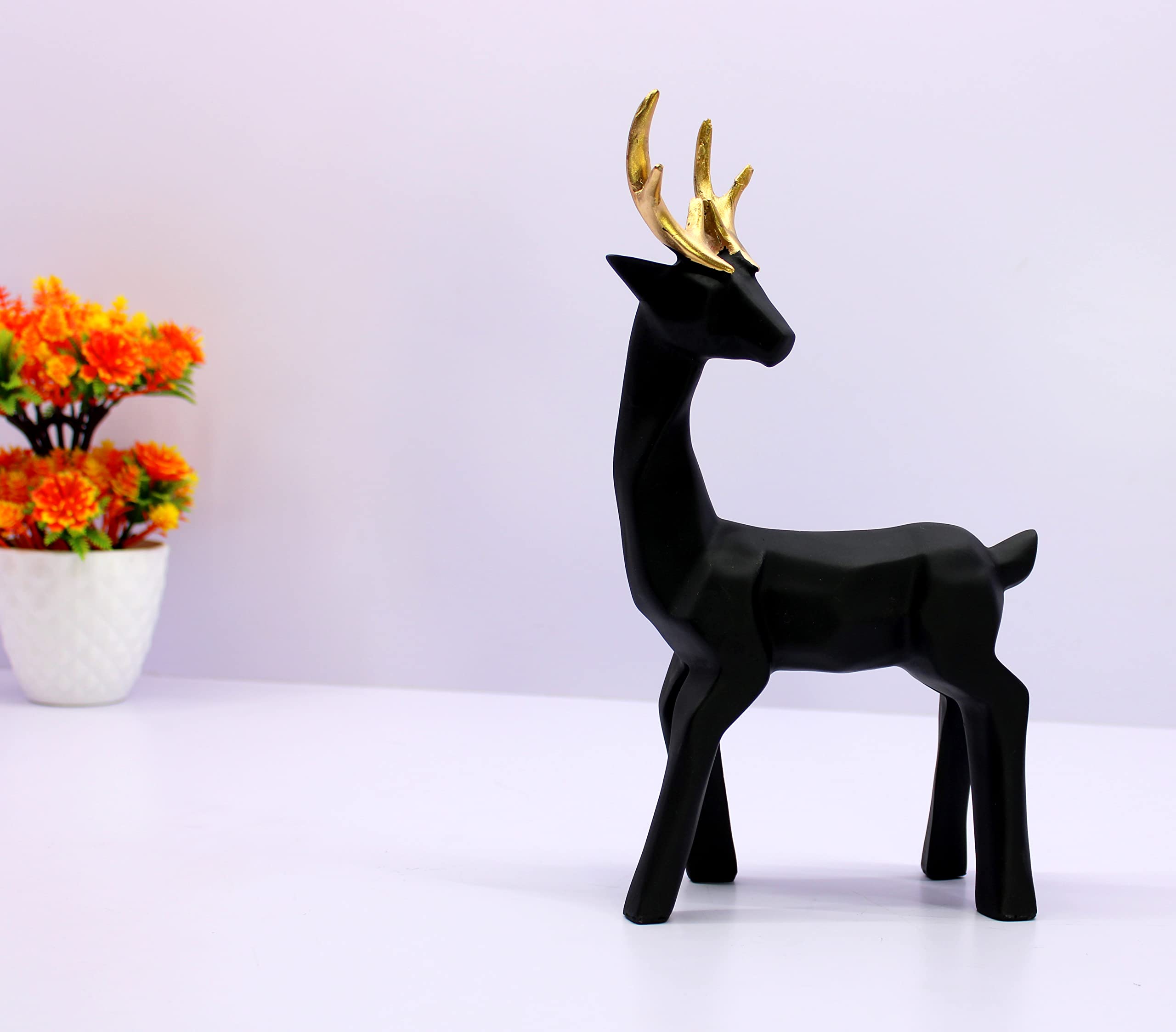 ESPLANADE Resin Deer/Antelope Pair - Set of 2 - Sculpture Figurine Showpiece | Decorative Items - Home Decor | Black - 7.5" Inches