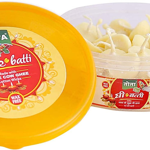 TOTA Pure Cow Ghee Diya Cotton Wick for Puja -50 Ghee Batti | Wax Free Desi Ghee Diya Wick – Pack of 1