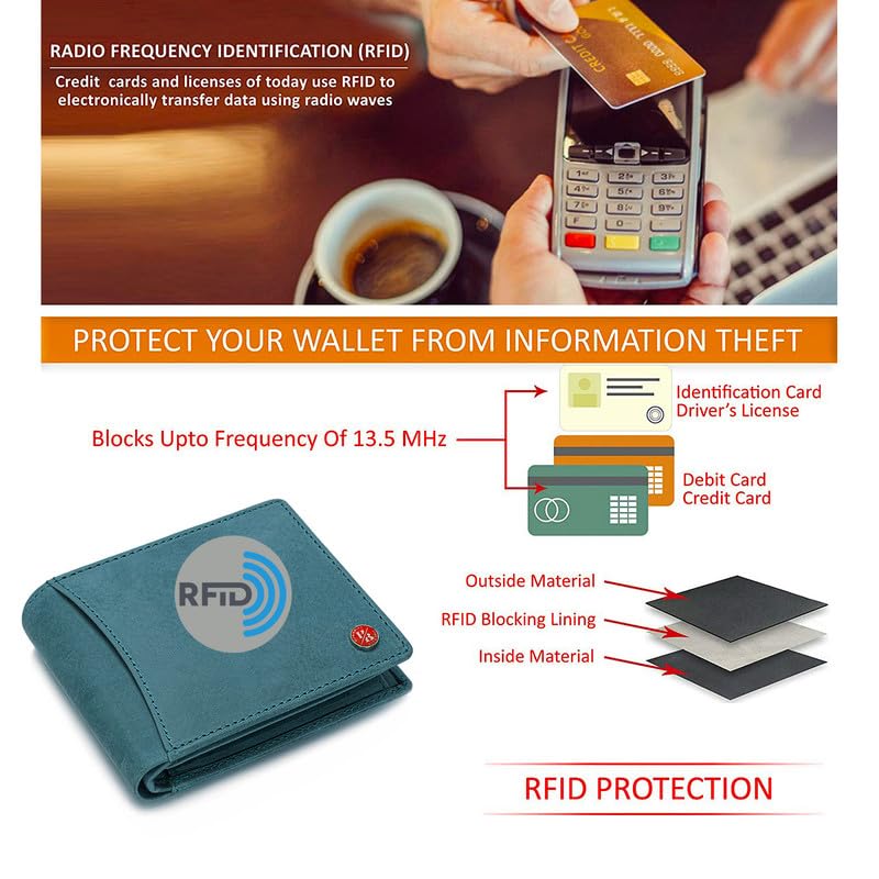 HORNBULL Vegas Aqua Vintage Blue RFID Blocking Hunter Leather Wallet for Men | Wallets Men Leather | Mens Wallet