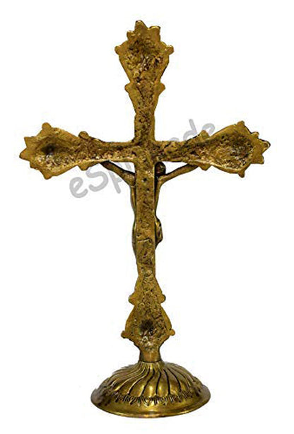 eSplanade Brass Christian Cross Jesus Christ Statue in Antique Finish (11" & 12" Jesus Cross)