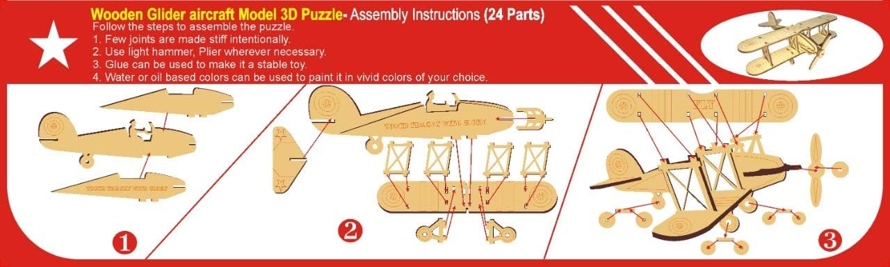 StonKraft 3D DIY MDF Puzzle - Glider, Aeroplane, Helicopter Retro Plane Model | Wooden Puzzle, DIY, Build your own, Construction Toy, Modeling Kit