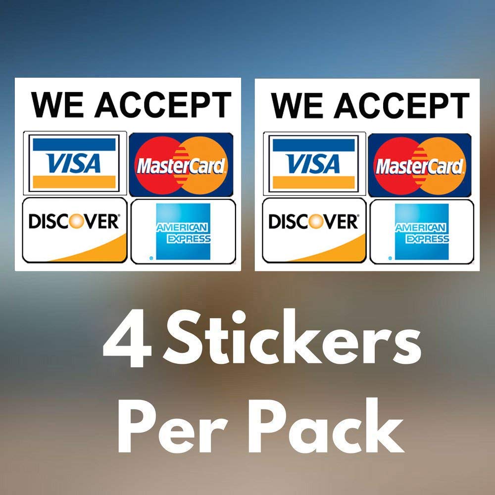 eSplanade We Accept Visa, MasterCard, Amex and Discover Credit Cards Sign Sticker Decal - Easy to Mount Weather Resistant Long Lasting Ink