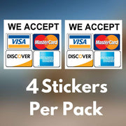 eSplanade We Accept Visa, MasterCard, Amex and Discover Credit Cards Sign Sticker Decal - Easy to Mount Weather Resistant Long Lasting Ink