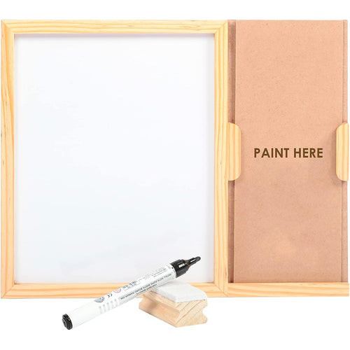 IVEI MDF Wood White Board with Duster & Chalk, Dry Erase Board with DIY Panel for Room Décor, 14x11x0.75 in - Brown & White