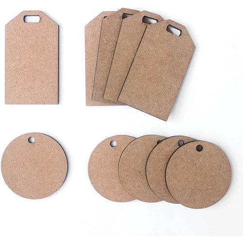 IVEI DIY Wood Sheet Craft - MDF Cutouts Bag/Luggage Tags - Plain MDF Blanks Cutouts - Set of 10 (2 Shapes) for Painting Wooden Sheet Craft, Decoupage, Resin Art Work & Decoration