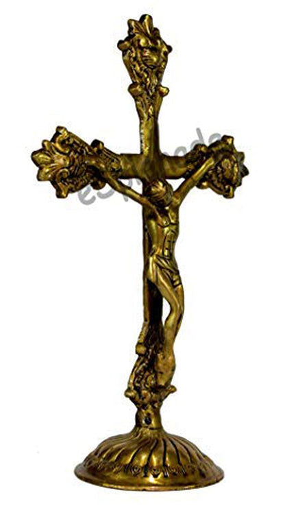 eSplanade Brass Christian Cross Jesus Christ Statue in Antique Finish (11" & 12" Jesus Cross)