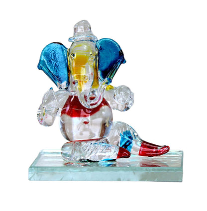 eSplanade Glass Ganesha Idol | Home Decor | Ganpati Ganapati Murti Statue - 2" Inches (Small Size) - Ideal for Car Dashboard