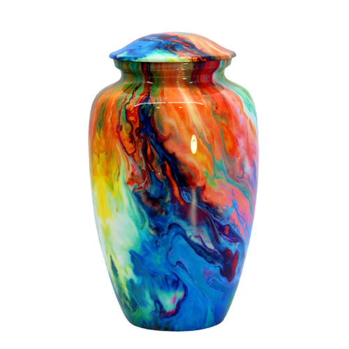 eSplanade Metal Cremation Urn Memorial Jar Pot Container | Full Size Urn for Funeral Ashes Burial | Flowers Printed Urn | Blue, Brown, Multicolor - 10