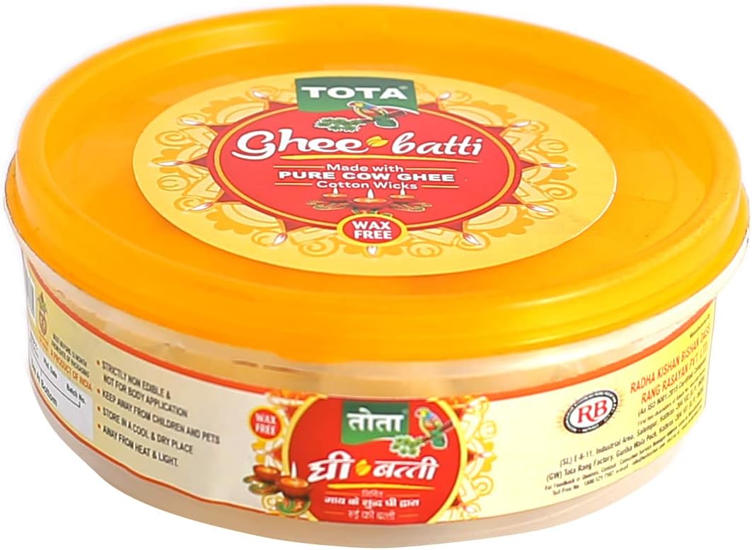 Tota Wax Free Pure Cow Ghee Diya Cotton Wicks for Puja with Diya. Combo of 50 Pooja Batti with Diya