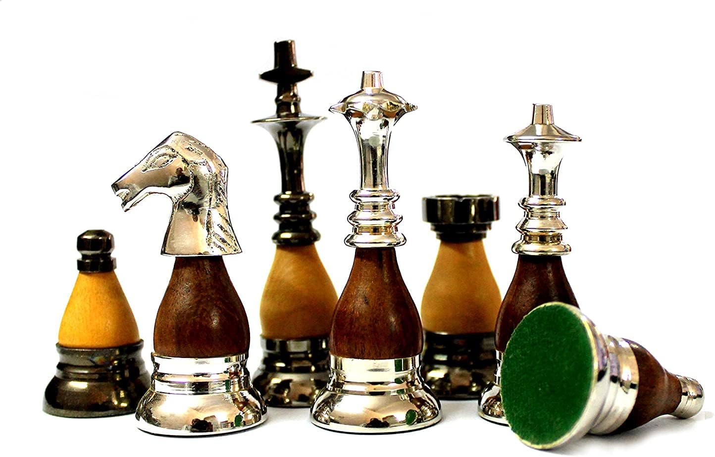 StonKraft Collectible Green Marble Chess Board Set + Brass Wooden Combo Pieces Pawns - Decorative Stone Chess - Home Decor