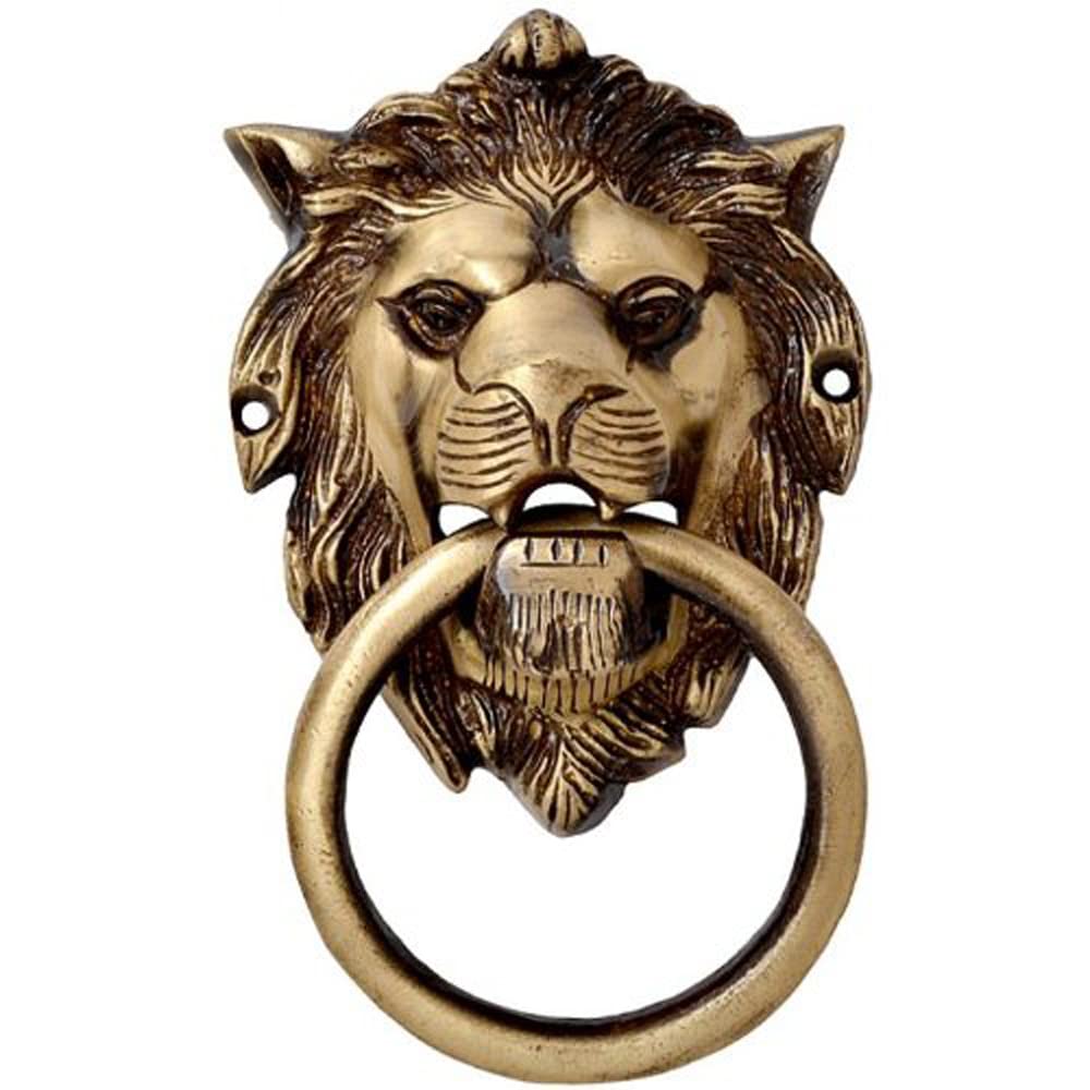 eSplanade Brass Lion Face Mouth Door Knocker, Door Accessories, Gate Knocker (5.5" Design 3)